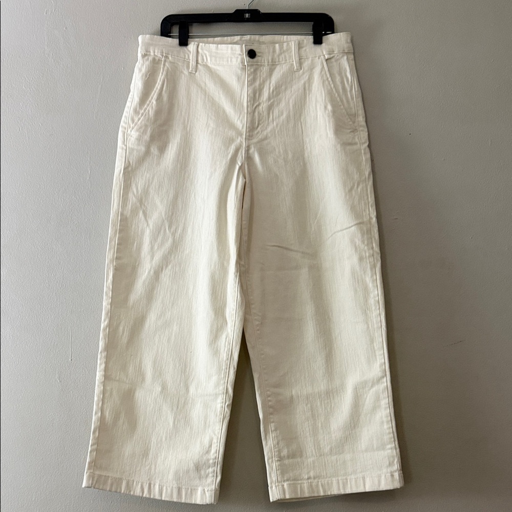 Ella Moss White Wide Leg Crop Pants High Rise Stretch Cotton - Size 12